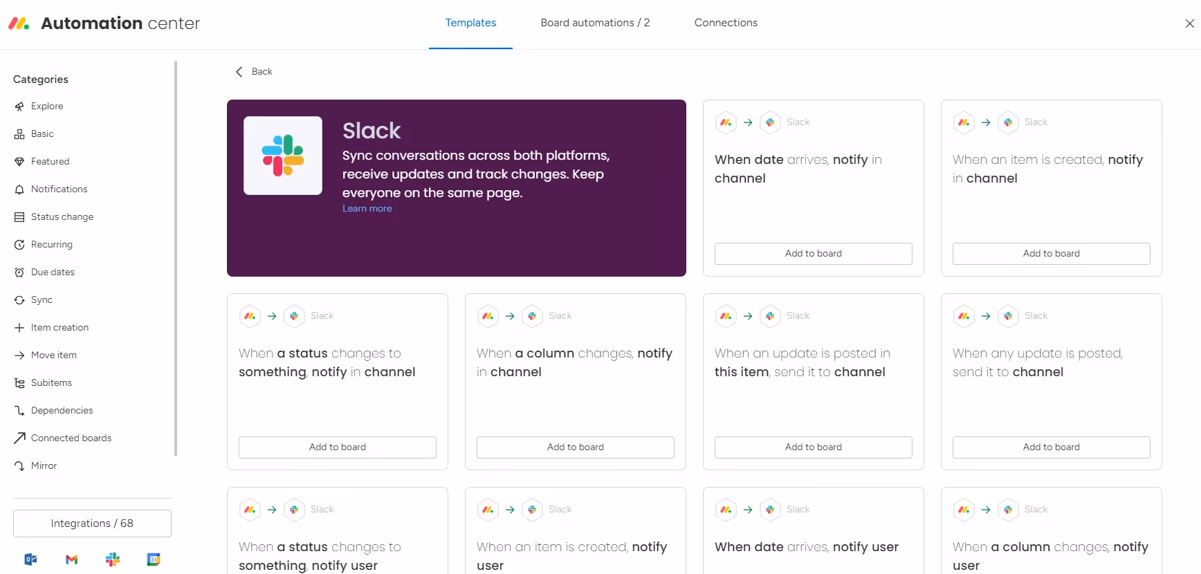 Automation Center in Monday